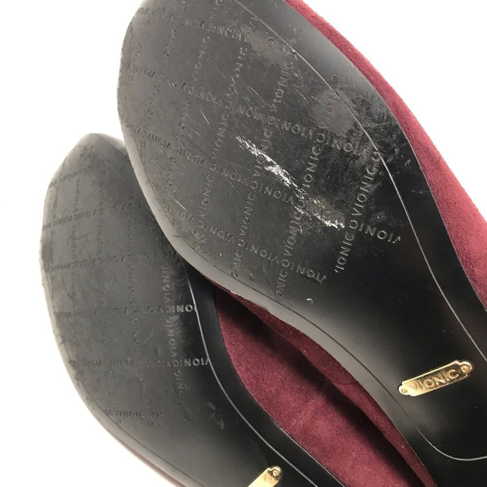 Vionic Daphne Suede Patent Block Heel Bow Low Pump Shoes Merlot Black Burgundy 8 - Picture 9 of 13
